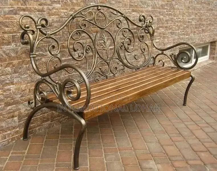 Outdoor Wooden Garden Benches with Cast Wrought Iron Frame