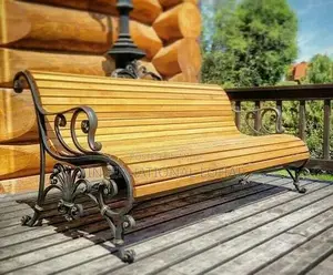 Outdoor Wooden Garden Benches with Cast Wrought Iron Frame