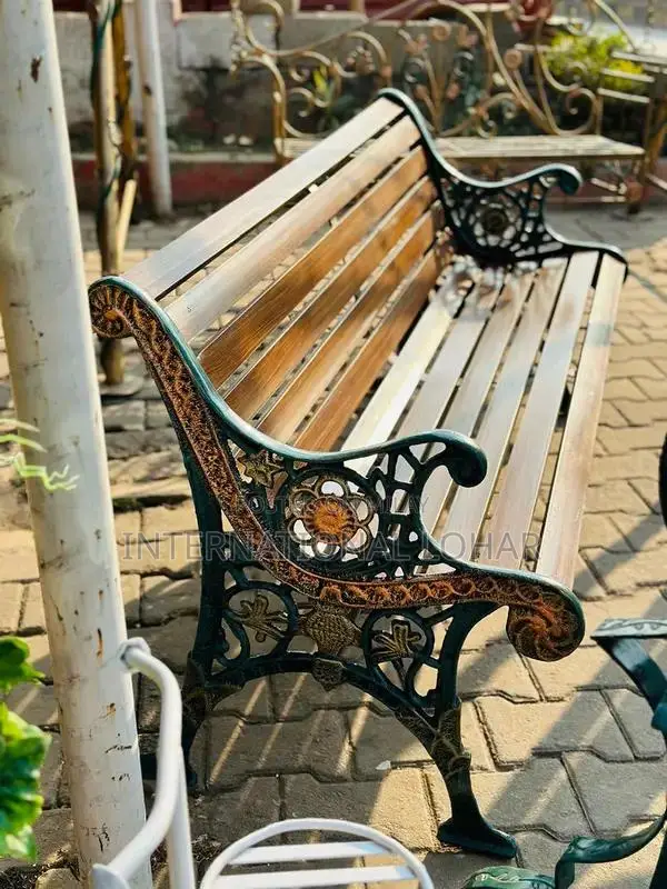 Outdoor Wooden Garden Benches with Cast Wrought Iron Frame