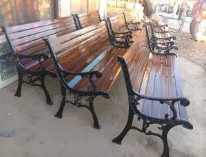 Outdoor Wooden Garden Benches with Cast Wrought Iron Frame