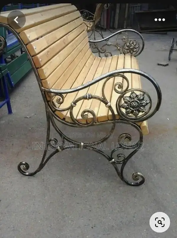 Outdoor Wooden Garden Benches with Cast Wrought Iron Frame