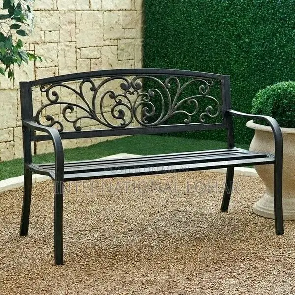 Outdoor Wooden Garden Benches with Cast Wrought Iron Frame