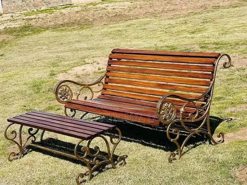 Outdoor Wooden Garden Benches with Cast Wrought Iron Frame