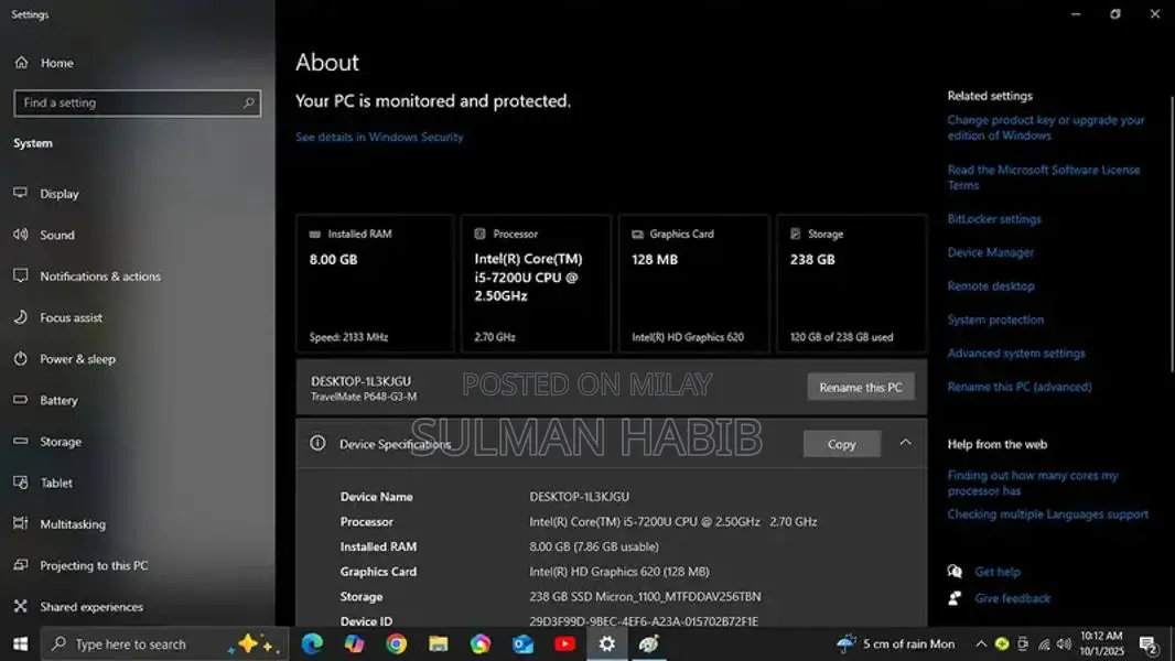 Intel Core i5 7th Gen Laptop with 8GB RAM and 250GB Storage