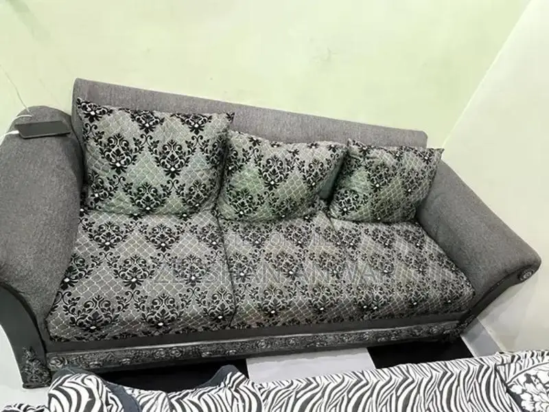 Grey 6-Seater Living Room Sofa Set with Large Cushions
