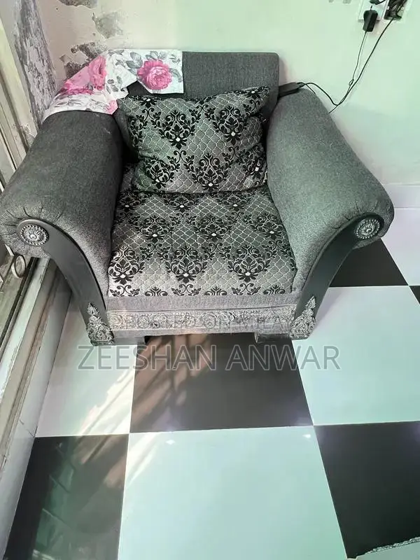 Grey 6-Seater Living Room Sofa Set with Large Cushions