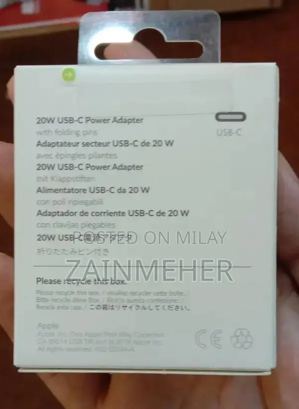 MHJF3ZP/A 20W USB-C  Power Adapter Designed By Apple In California