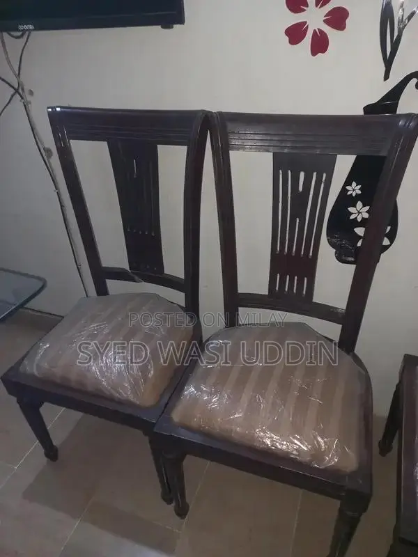 Dark Brown Wooden Dining Chairs - Set of 6