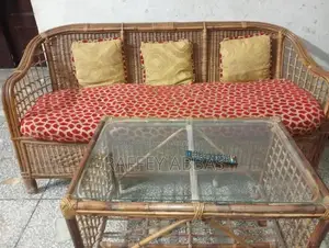 Classic Cane Sofa with Matching Table and Cushions