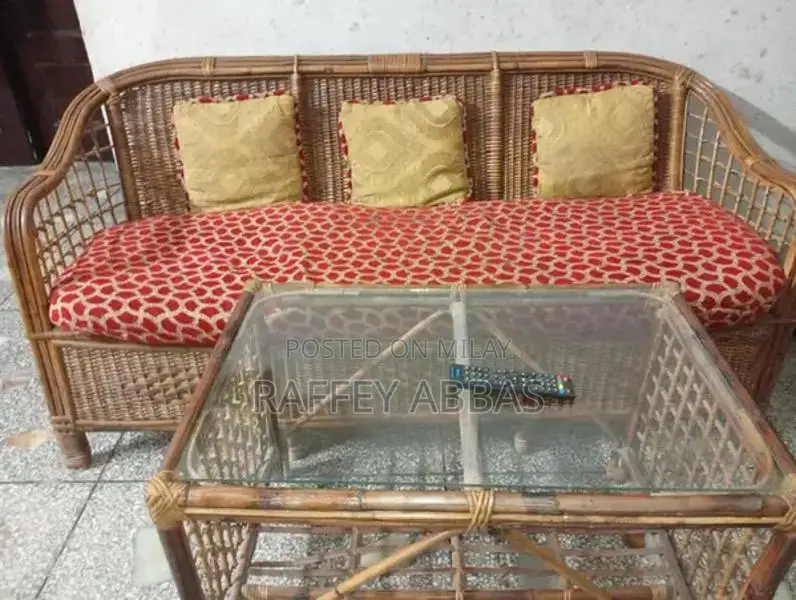 Classic Cane Sofa with Matching Table and Cushions