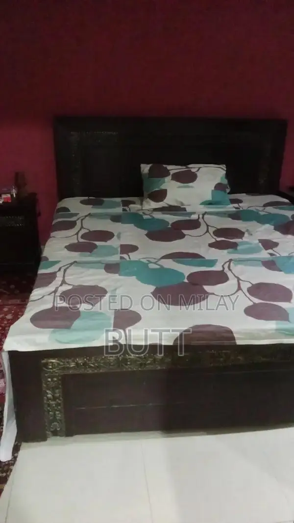 Wooden Double Bedroom Set with Mattress, Tables, Mirror, and Cabinet