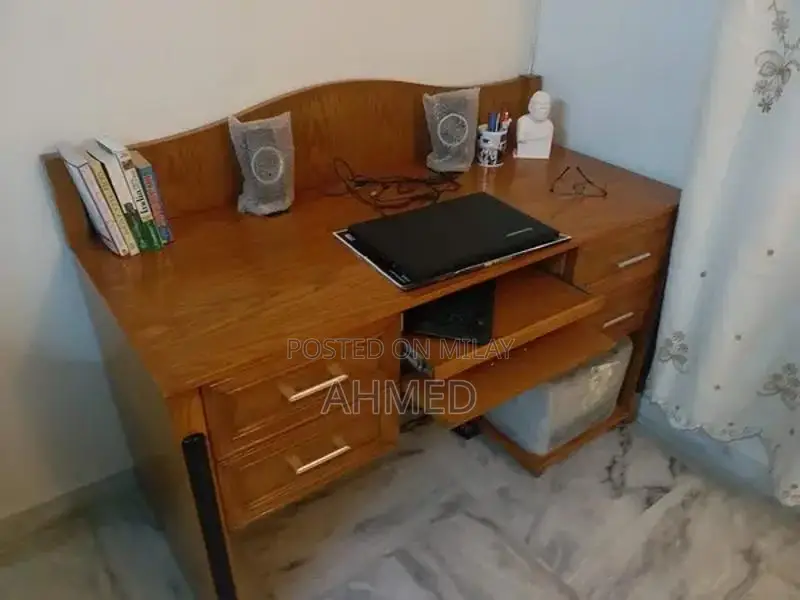 Solid Sheesham Wood Office Desk with 6 Storage Drawers