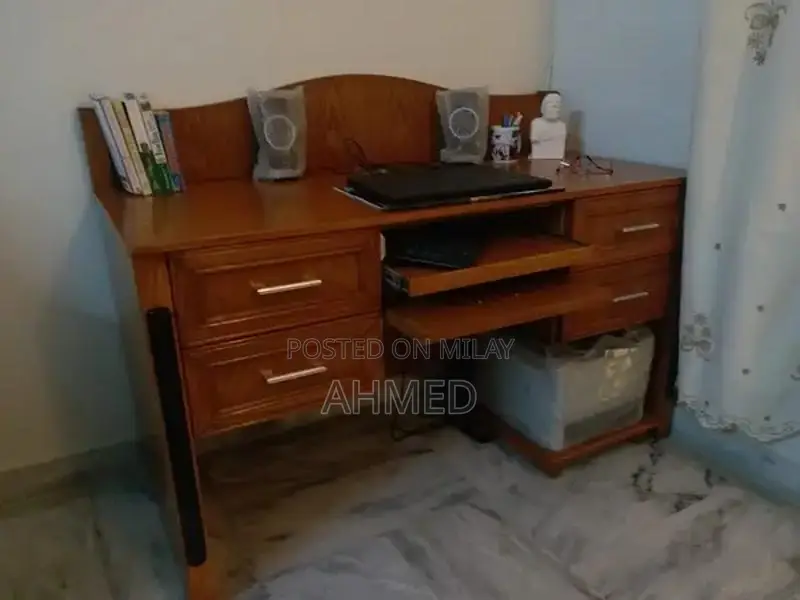 Solid Sheesham Wood Office Desk with 6 Storage Drawers