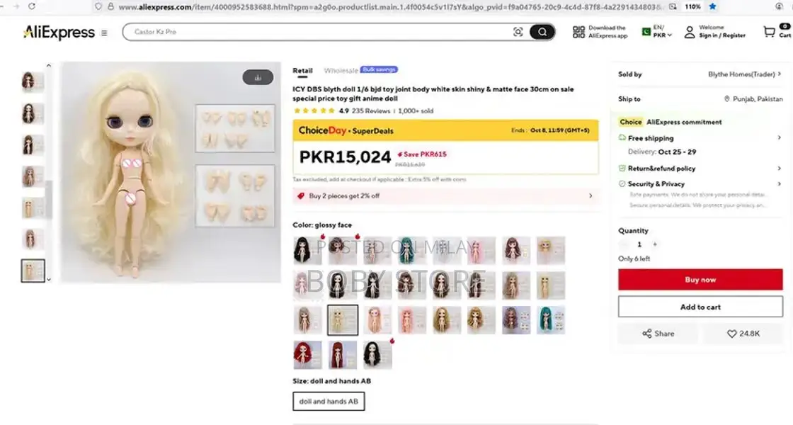 1/6 Scale Blythe Doll Articulated Body Figure