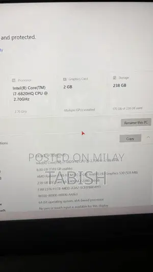 HP Laptop i7-6820HQ 8GB RAM 256GB SSD AMD R7 Graphics