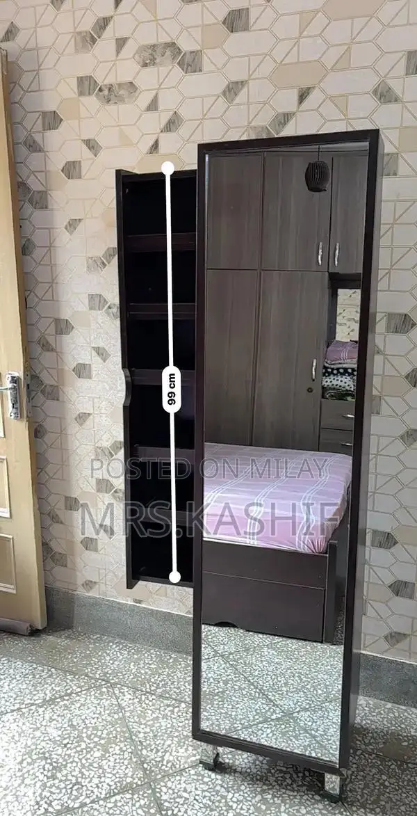 2-in-1 Elegance: Dark Wood Full-Length Mirror Jewelry Armoire