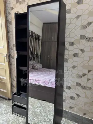 2-in-1 Elegance: Dark Wood Full-Length Mirror Jewelry Armoire