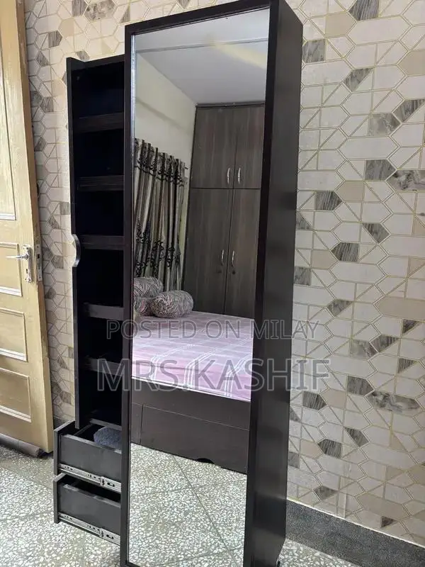 2-in-1 Elegance: Dark Wood Full-Length Mirror Jewelry Armoire