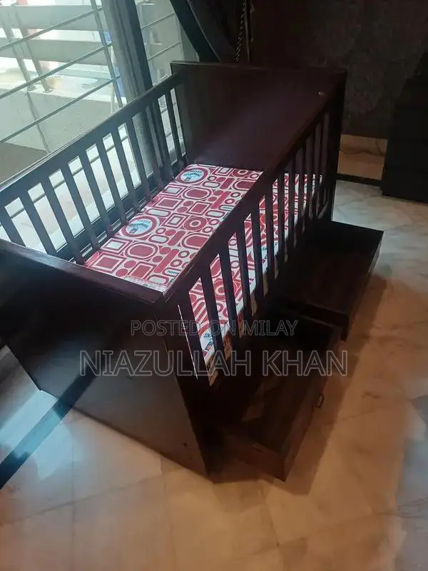 Teak Wood Baby Cot - Sturdy Traditional Infant Sleeping Solution