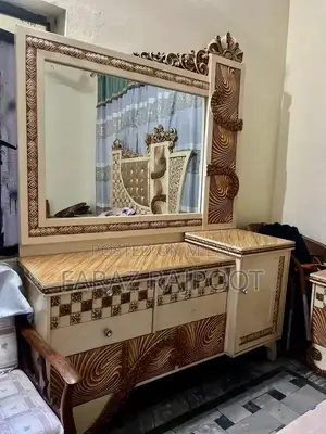 Luxury Wooden Bed with Mattress and Glass-Top Side Table