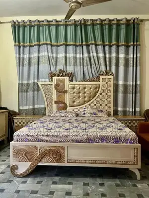 Luxury Wooden Bed with Mattress and Glass-Top Side Table