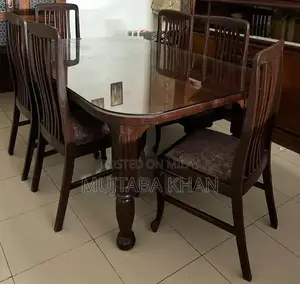 Photo - Wooden 6-Seat Dining Set with Dark Finish and Glass Top