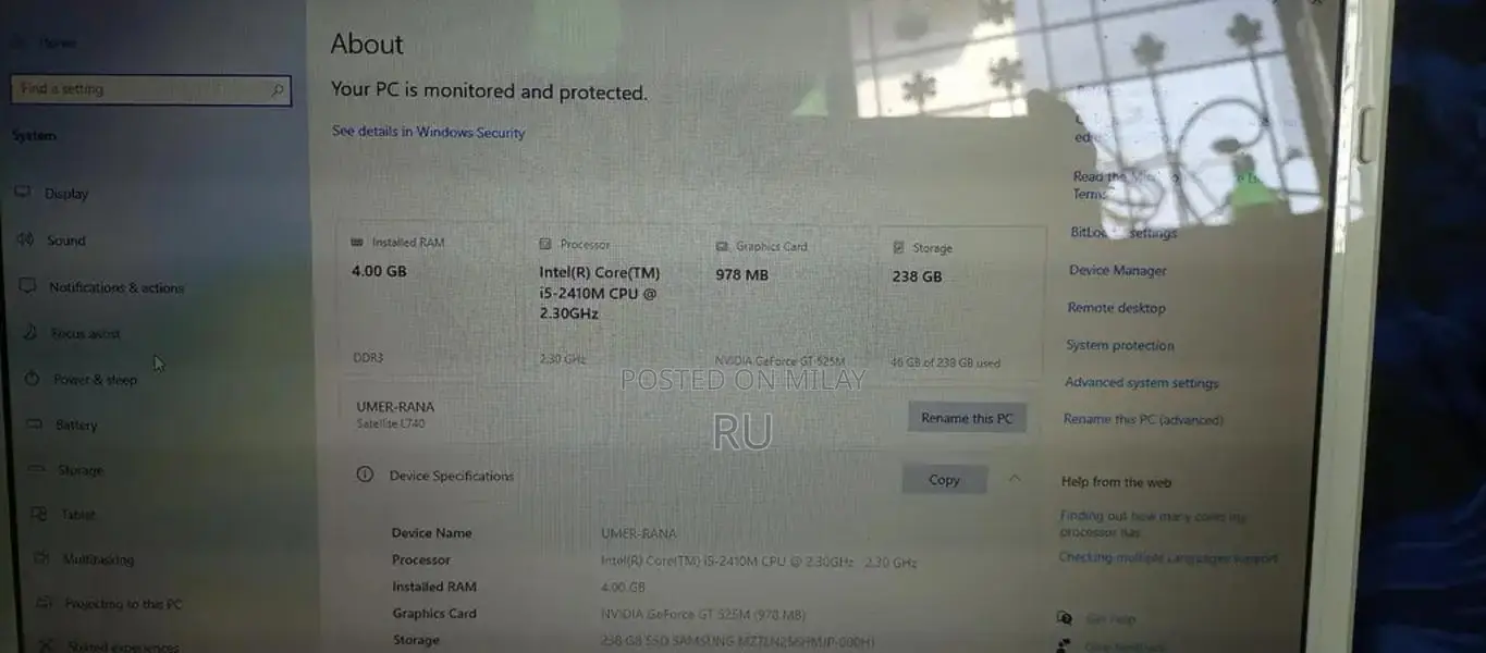 Toshiba L740 Laptop - Core i5, 256GB SSD, Windows 10