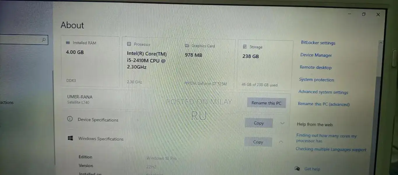 Toshiba L740 Laptop - Core i5, 256GB SSD, Windows 10