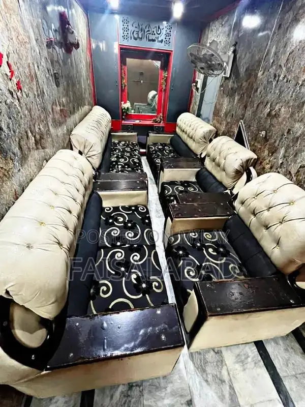 Large 9-Seater Black Wooden Sofa Set