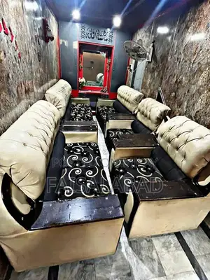 Large 9-Seater Black Wooden Sofa Set