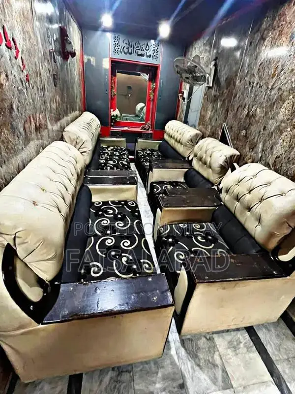 Large 9-Seater Black Wooden Sofa Set