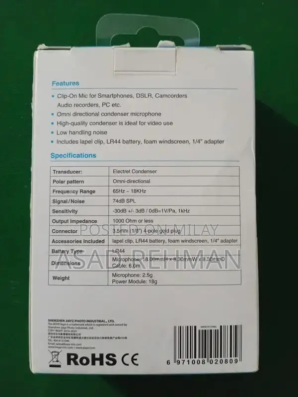 Professional Lavalier Microphone with 6m Cable for Videos & Interviews