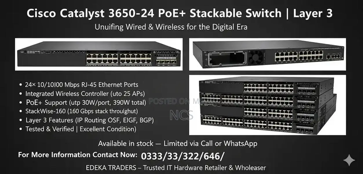 Cisco Catalyst 3650-24 POE+ Enterprise Network Switch