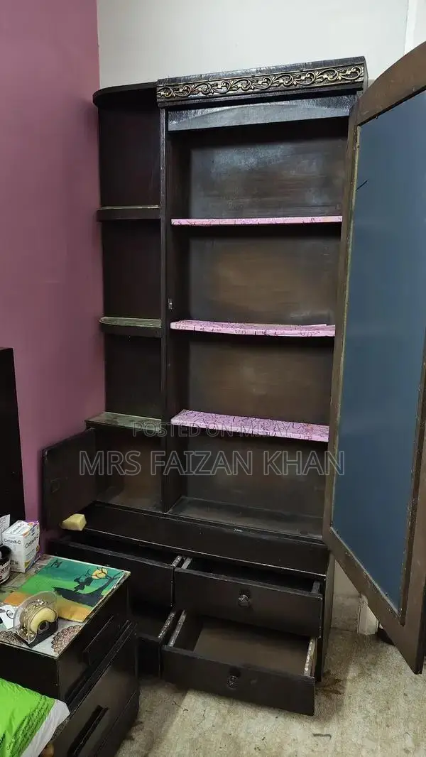 Elegant Wooden Dressing Table with Mirror and Multiple Storage Shelves