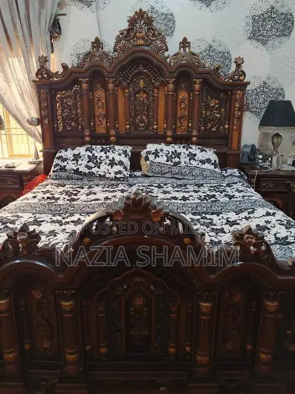 Bedroom Furniture Set: Bed, Dressing Table, and Side Table
