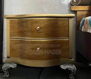 Luxury King Size Bed with Carved Wooden Headboard and Side Tables