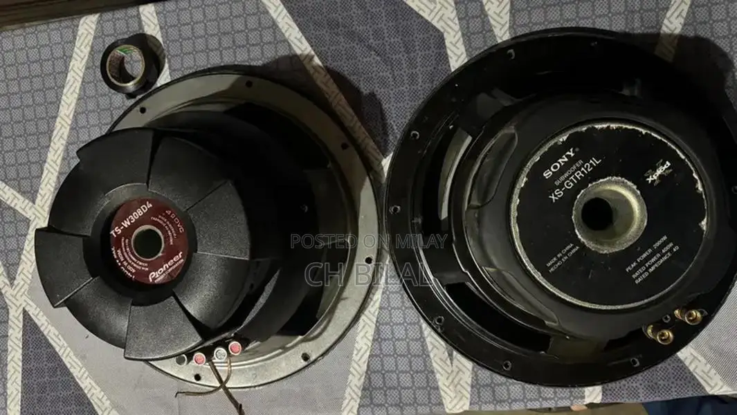 Pioneer and Sony High Power Subwoofers with Mounting Box