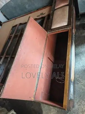 Photo - Full Size Wooden Bed and Wardrobe Set