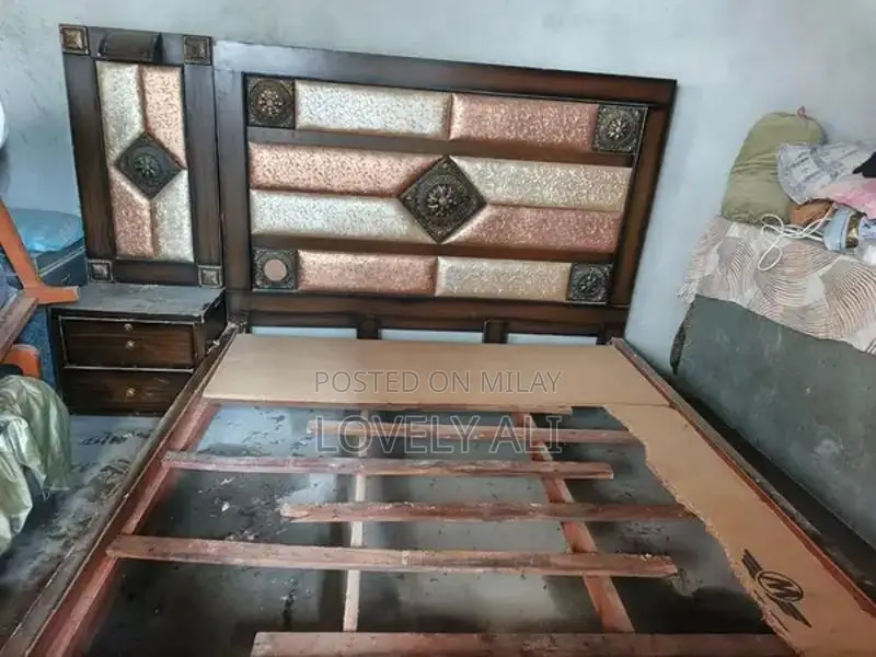 Full Size Wooden Bed and Wardrobe Set