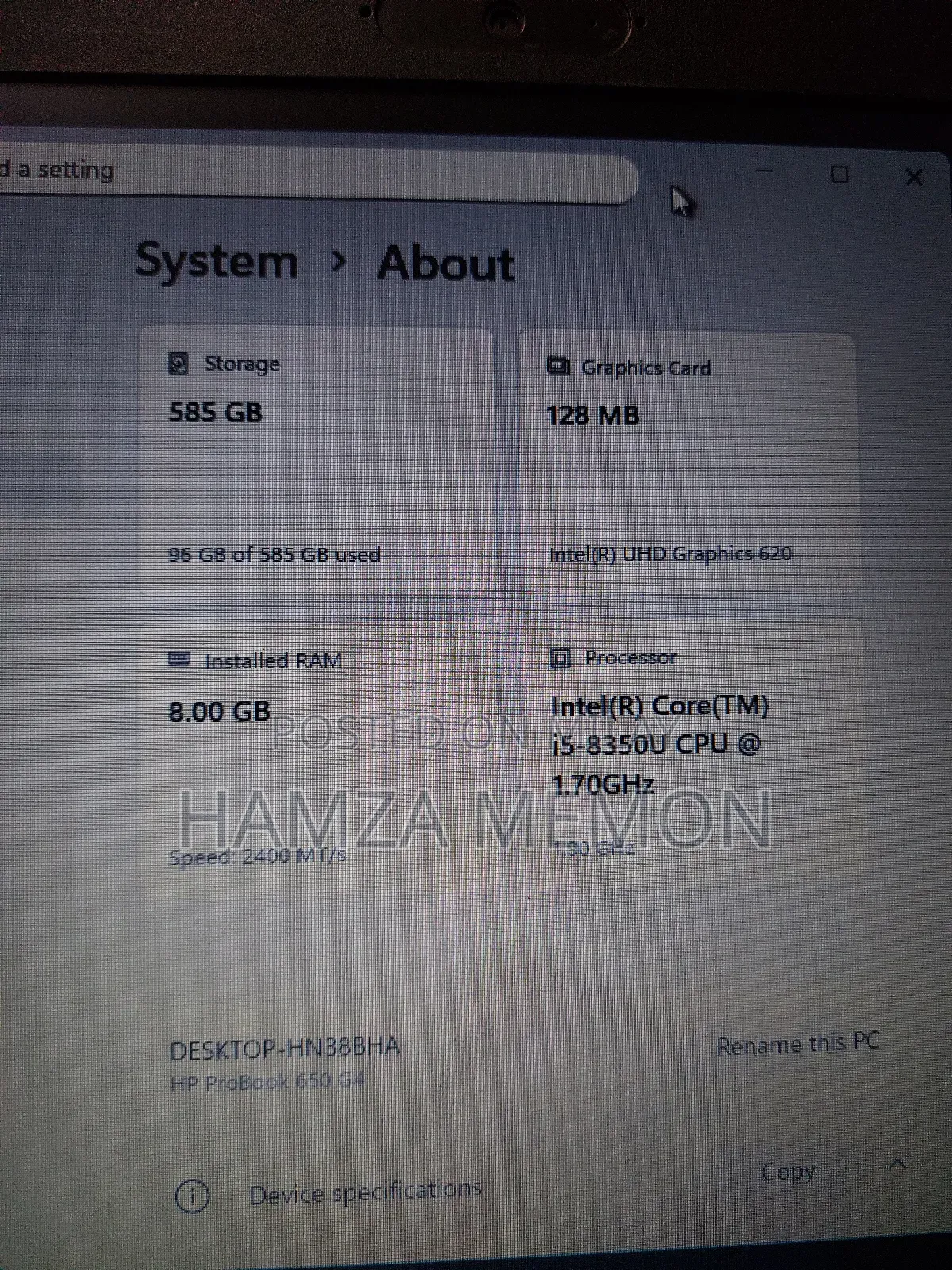 New Laptop HP ProBook 650 G4 8GB Intel Core I5 SSD 128GB