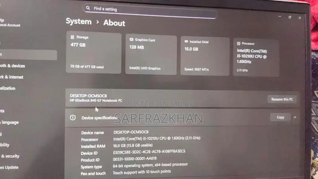 HP EliteBook 840 G7 Touchscreen Laptop - 10th Gen Intel Core i5