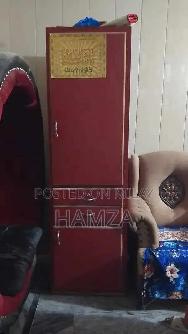 Single Wooden Almari with Cloth Stand and Multiple Shelves