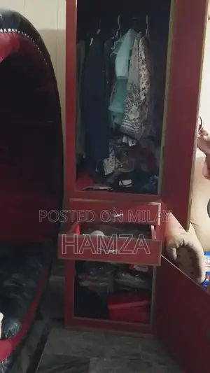 Single Wooden Almari with Cloth Stand and Multiple Shelves