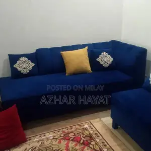 Royal Blue Fabric 6-Seater Sofa Set with Wooden Frame