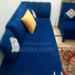 Royal Blue Fabric 6-Seater Sofa Set with Wooden Frame
