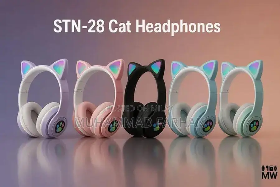 Foldable Cat Ear LED Wireless Headphones with Charging Cable
