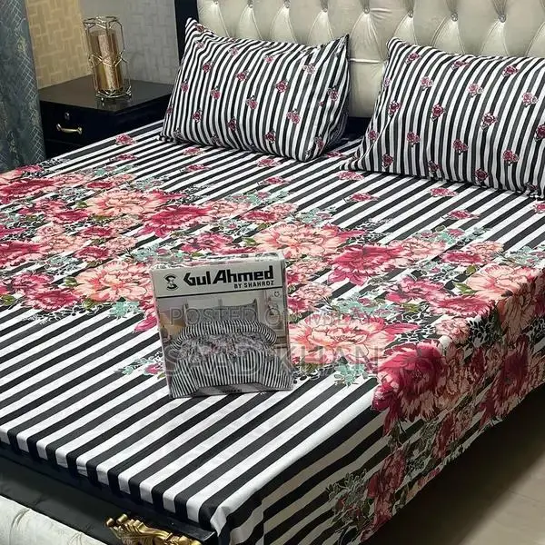 Cotton Salonica Printed Double Bedsheet Set - 3 Pieces