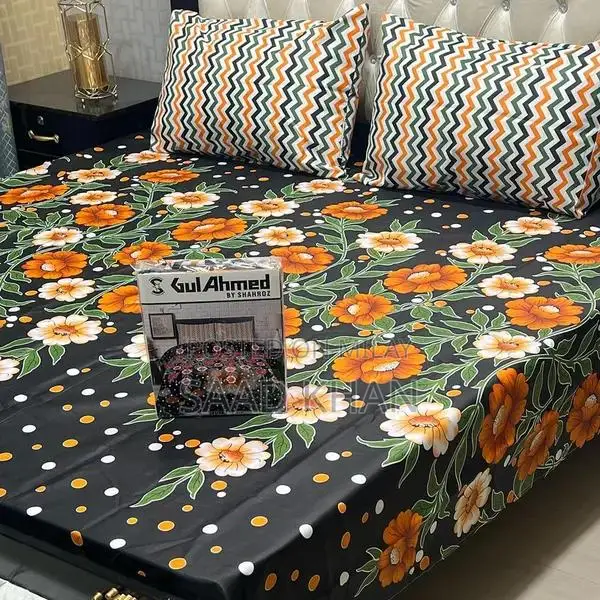 Cotton Salonica Printed Double Bedsheet Set - 3 Pieces