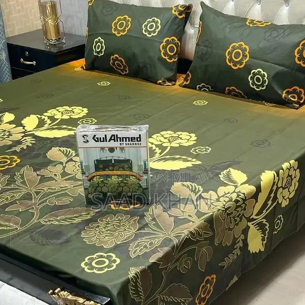 Cotton Salonica Printed Double Bedsheet Set - 3 Pieces