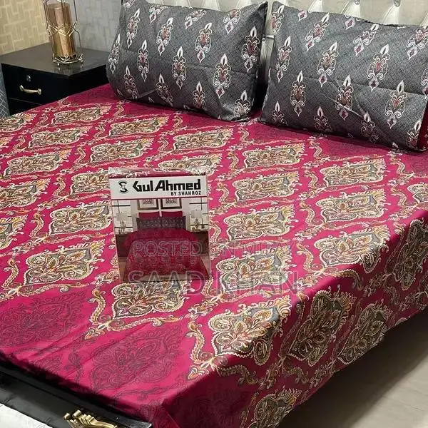 Cotton Salonica Printed Double Bedsheet Set - 3 Pieces